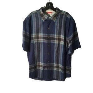 Tommy Bahama Mens Relax Cotton Short Sleeve Button Up Shirt Plaid Blue Size XL